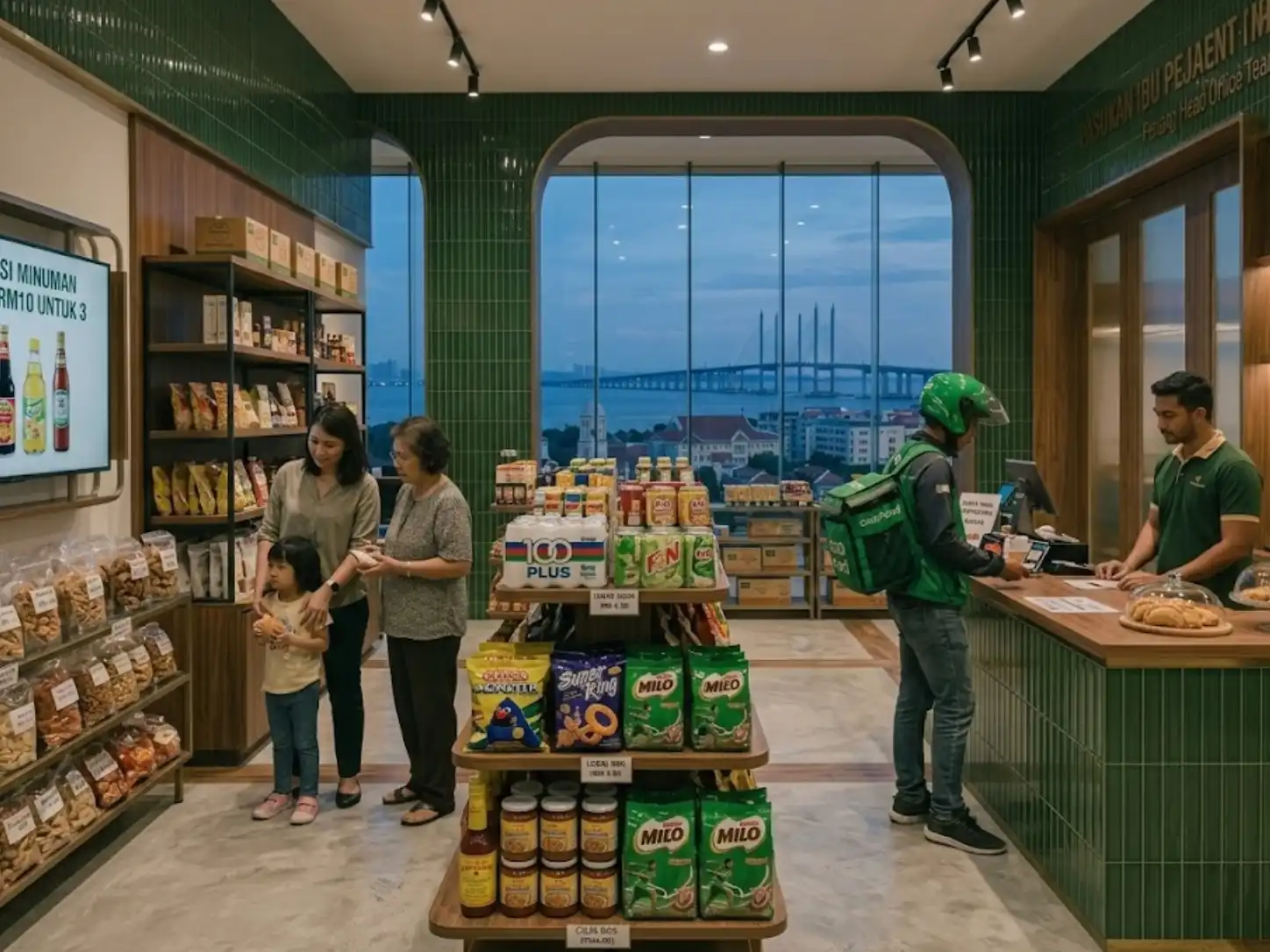 Convenience store shelves stocked with daily essentials