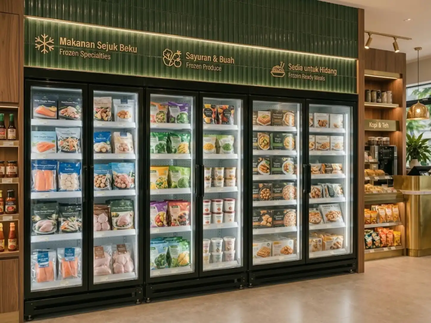 Home 4 Frozen food and ice cream in a convenience store freezer